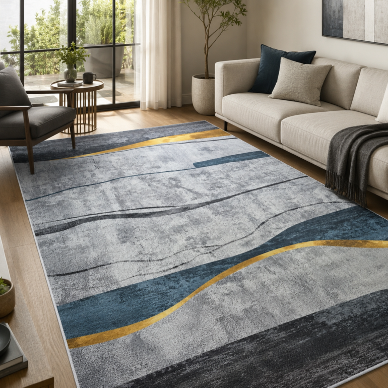 alfombra_gris_lineas_doradas_sala